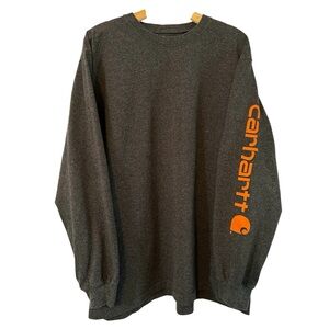 Carhartt Charcoal Long Sleeve with Bold Orange Spellout Logo Mens XL